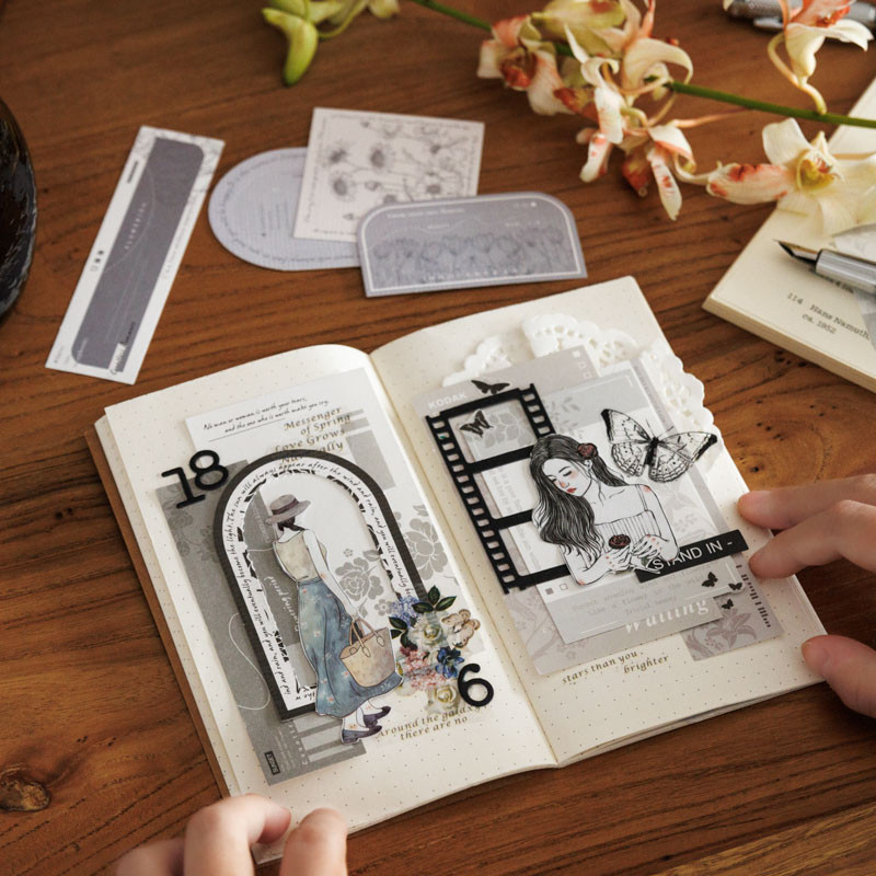 

Yoofun 40 Sheets Black and White Garden Vintage Flower Theme Material Paper Creative DIY Craft Junk Journal Collage Memo Pads