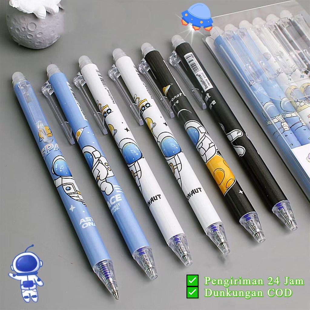 

[K.Anissa] Pengiriman 24 Jam ✅ Bulk Astronaut Erasable Press Gel Pen High-Value Student Friction Easy-To-Rub 0.5 Crystal Blue/Black Water