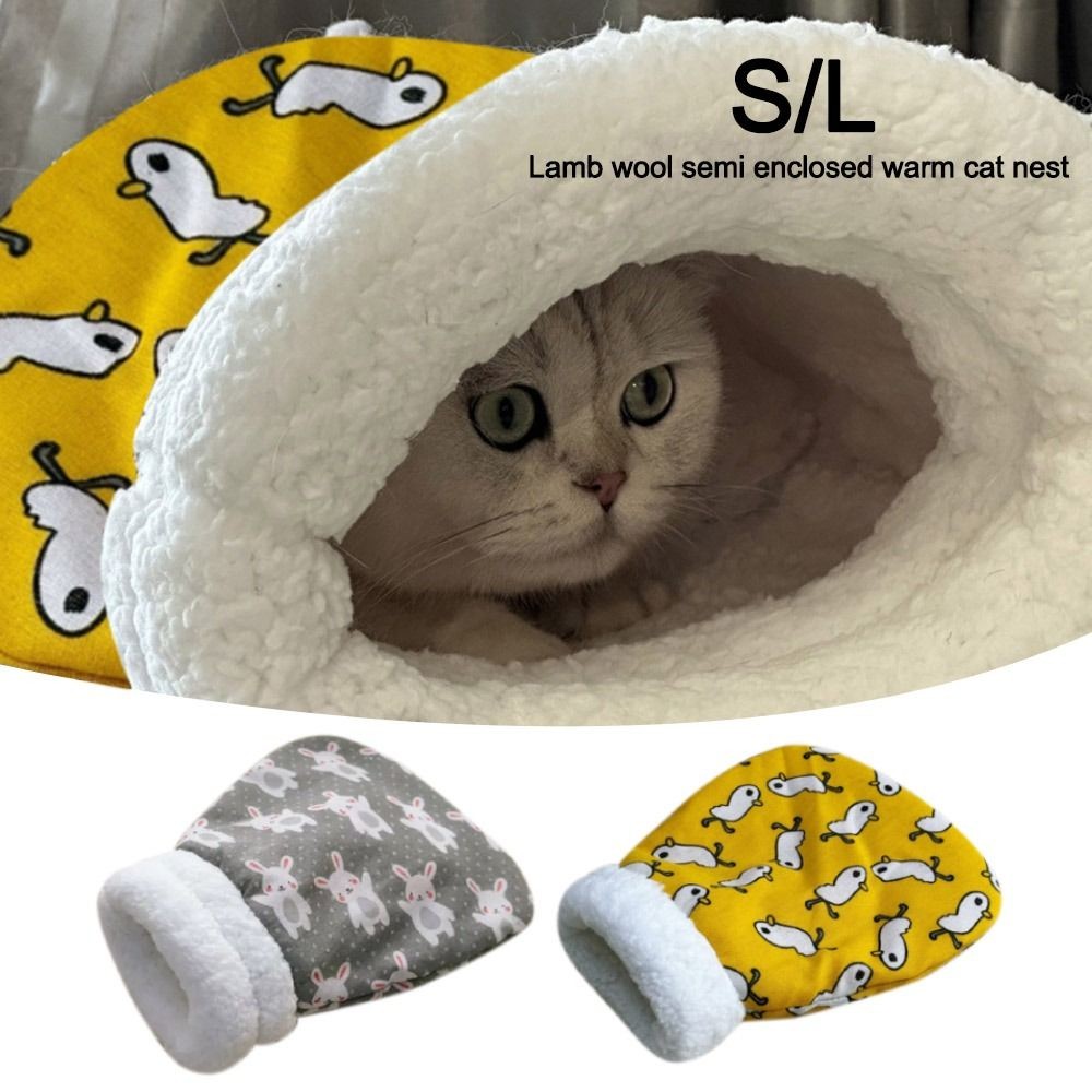 Cute Plush Cat Sleeping Bag Thickened Pocket Type Cat Cave Bed Winter Warm Cartoon Pet Snuggle Sack 