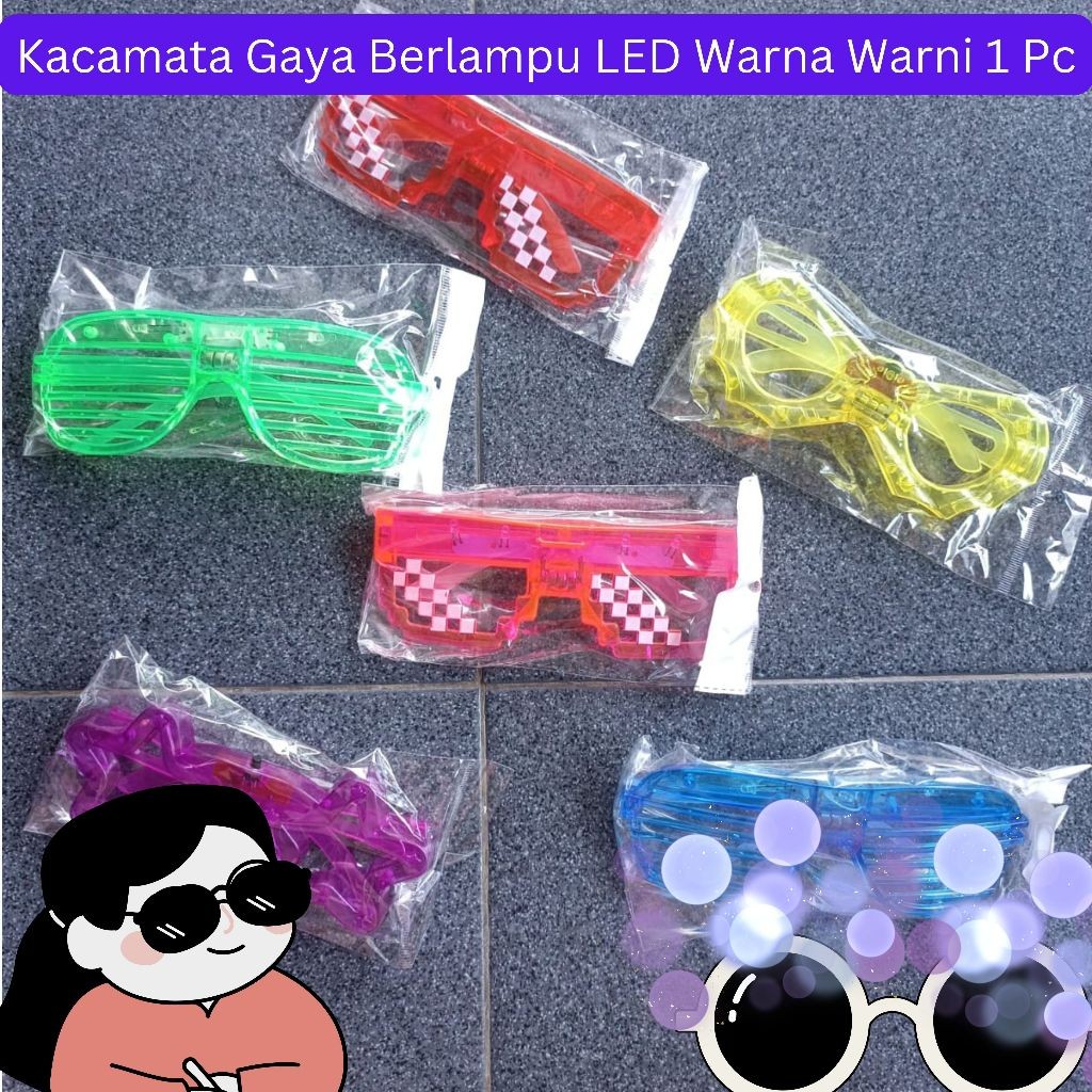 KACAMATA BERGAYA LAMPU LED KELAP KELIP WARNA 1 PCS