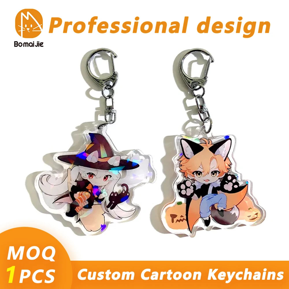 Custom Keychain Cartoon Acrylic Key Chain Photo Customized Anime Charms Hologram Clear Personalized 