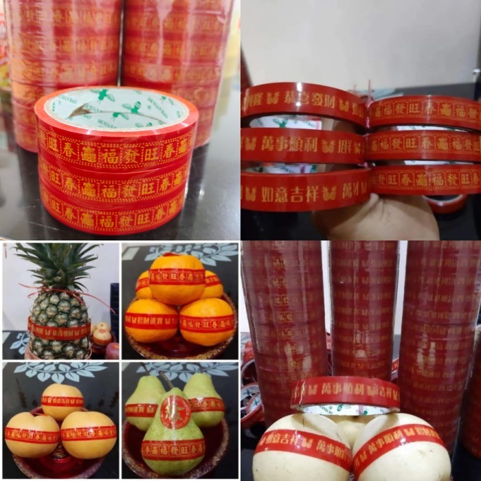 

Isolatif Buah Lakban Plastik Merah CNY / Selotip Toples Imlek Sincia