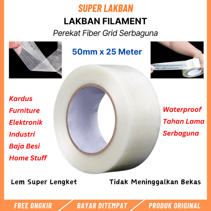 

Andma Lakban Serat Filament Tape 50mm x 25M Tidak Mudah Putus Merekat Kuat