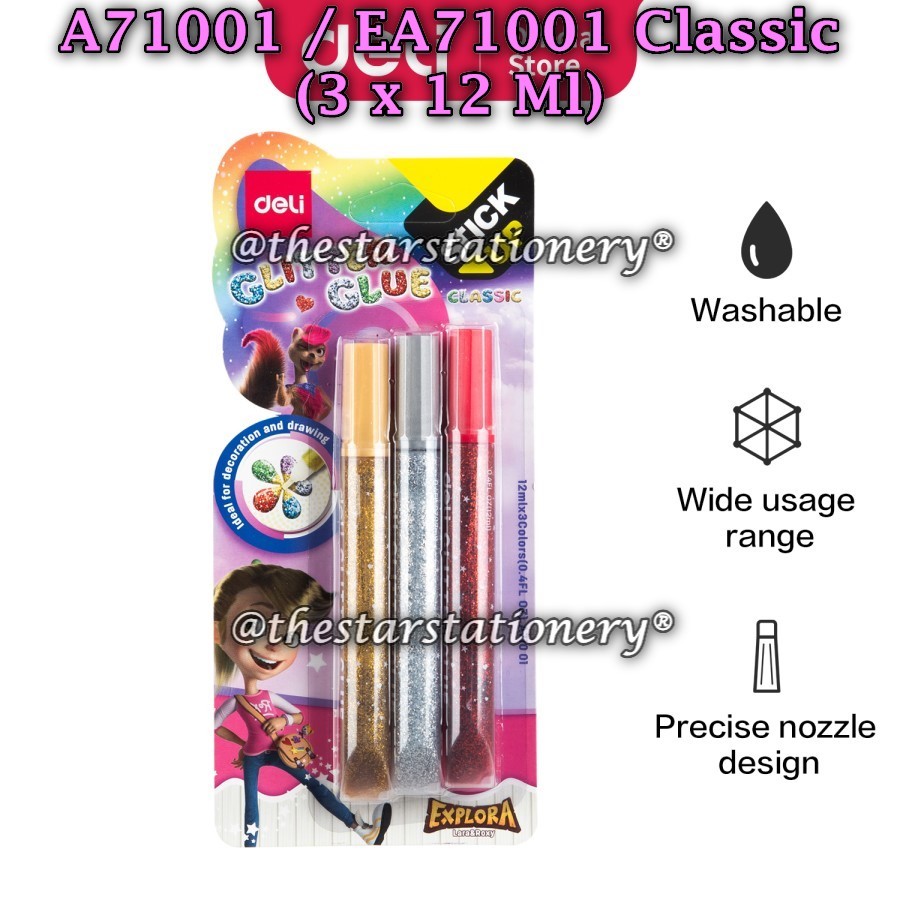 

(1 Set Isi 3 Pcs) GROSIR Lem Glitter DELI A71001 Classic / Glitter Glue Deli EA71001 Explora