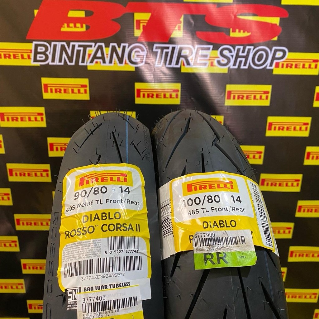 Paket Pirelli Diablo 90/80-14 Corsa II & 100/80-14 Rosso sport TL Soft Compound & Medium