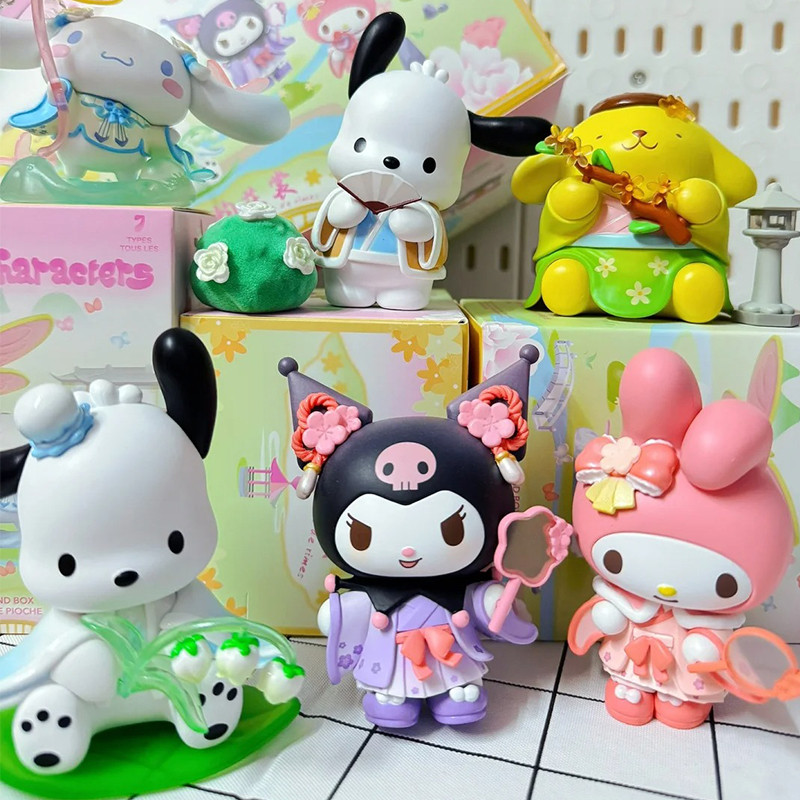 

Miniso Sanrio Blind Box New Rhyme Flower Clothes Mystery Bag Kuromi Pochacco Cinnamoroll Cute Melody Action Figure Surprise Gift