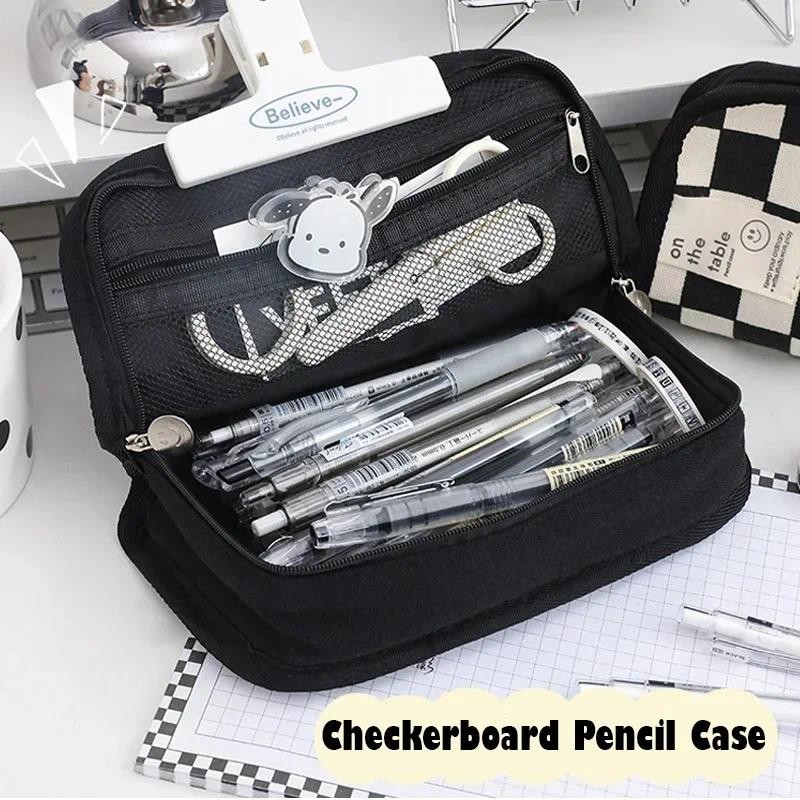 

Large-capacity checkerboard pencil case grid student pencil case stationery box canvas multi-functional school supplies