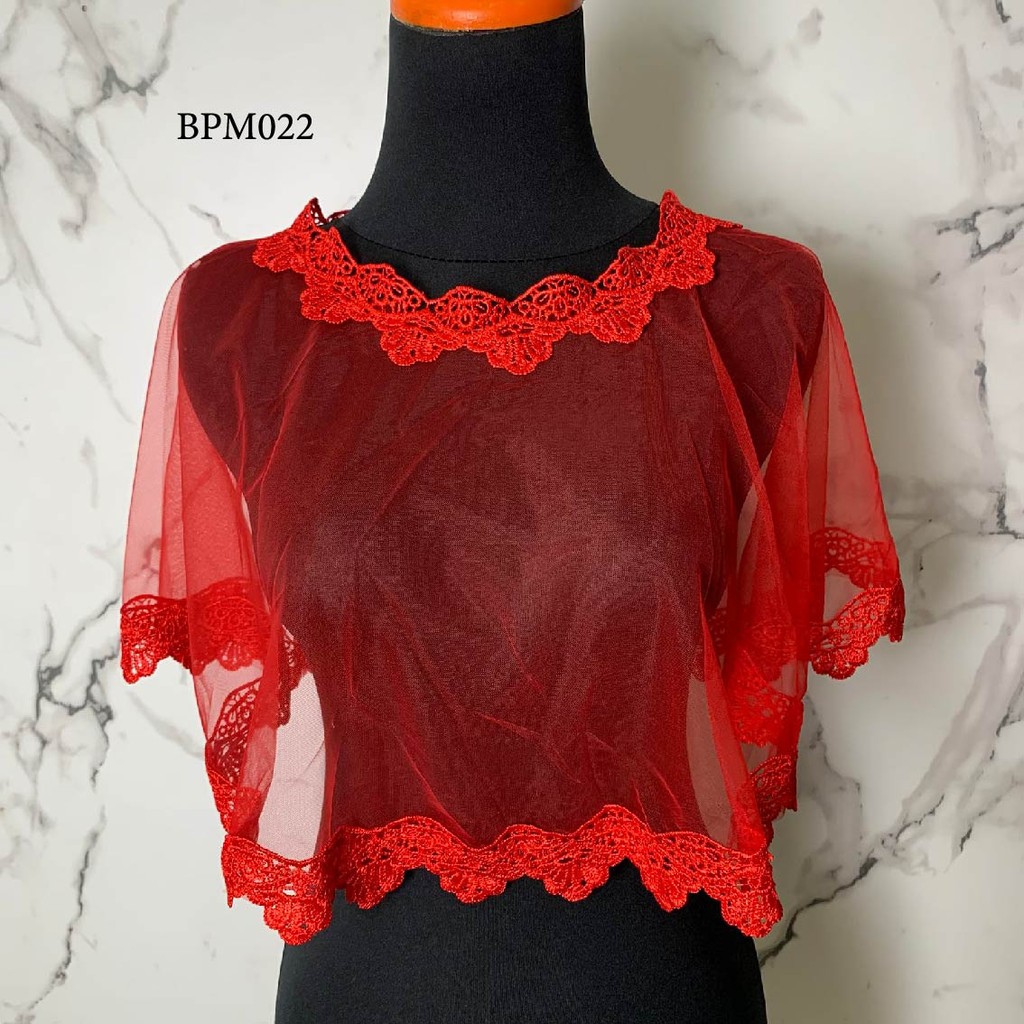 Bolero Pesta Aksesoris Wedding Bolero Pengantin Lace Renda Merah Premium Bpm022
