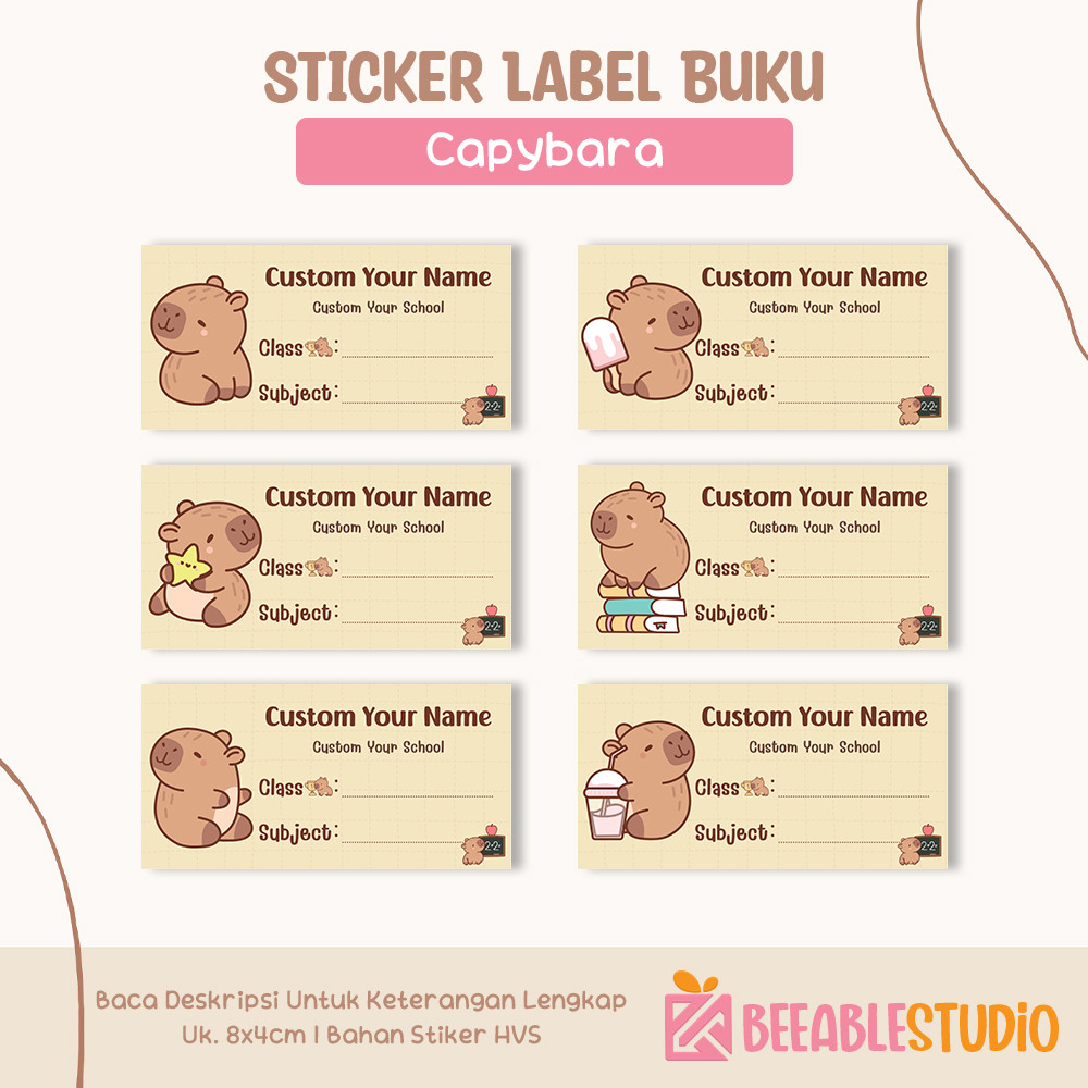 

[40pcs] Sticker Buku Cute Capybara Stiker Label Nama Buku Tulis Pelajaran Anak Sekolah