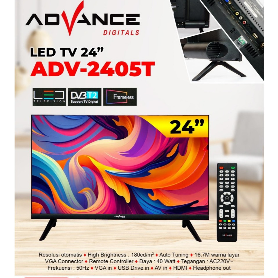 [TANPA SET TOP BOX] TV Advance Televisi Digital ADV-2405T 24 Inch HD Support Antena Digital DV3/T2 G