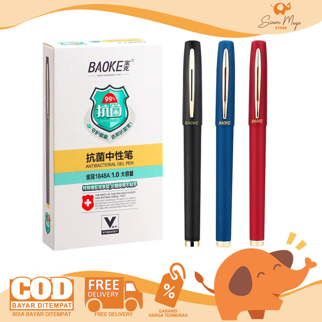 

BaoKe Antibacterial Gel Pen 1.0mm PC1848A SATUAN - Pulpen gel Anti-Bakteri Murah