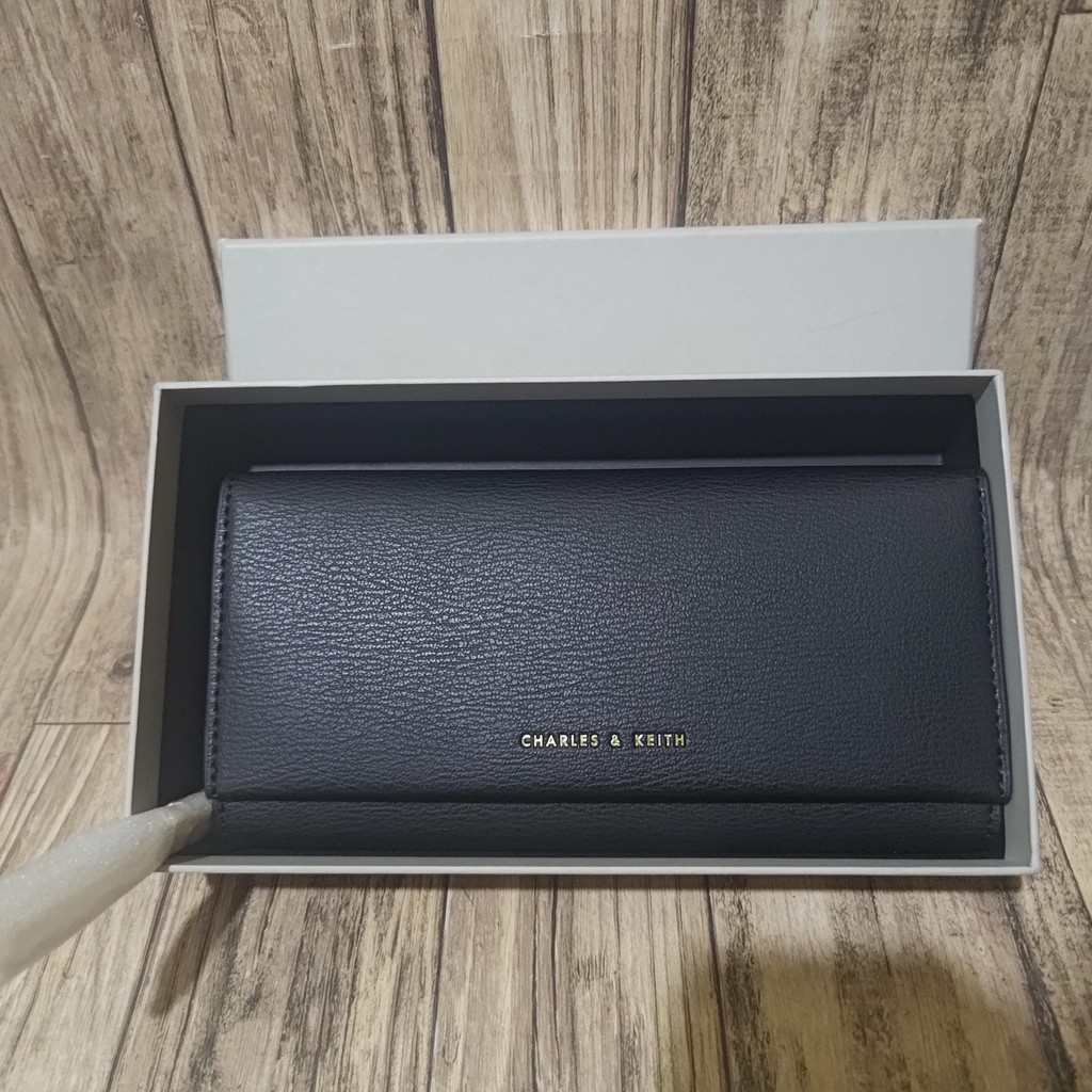 Charles & keith curved flap long wallet black - dompet CK original