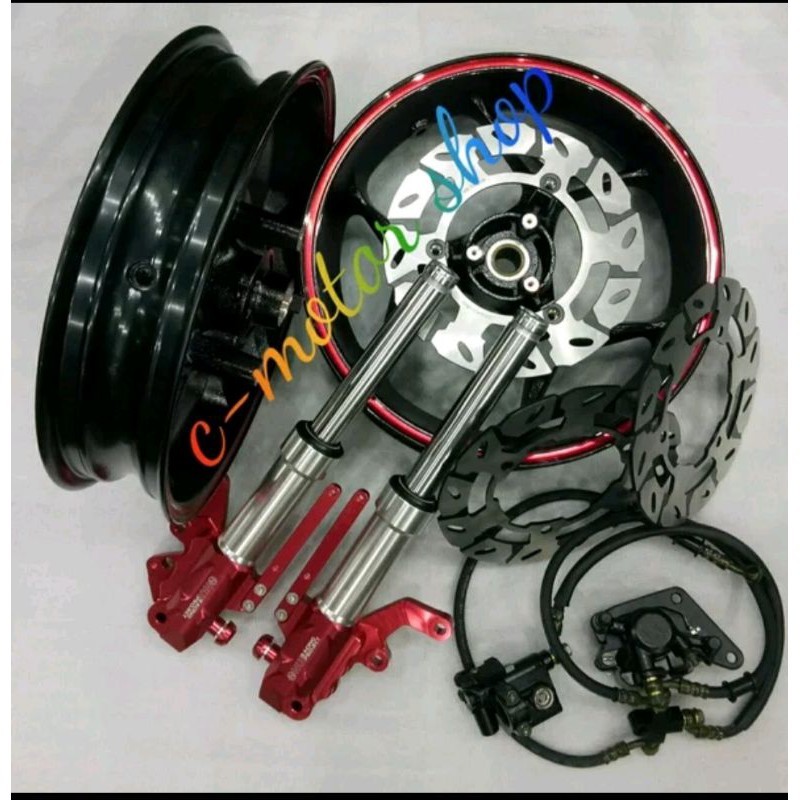 Sepaket Velg Axio Nmax Old Aerox Old Depan Double Disc Plus Shock Depan Merk Nui