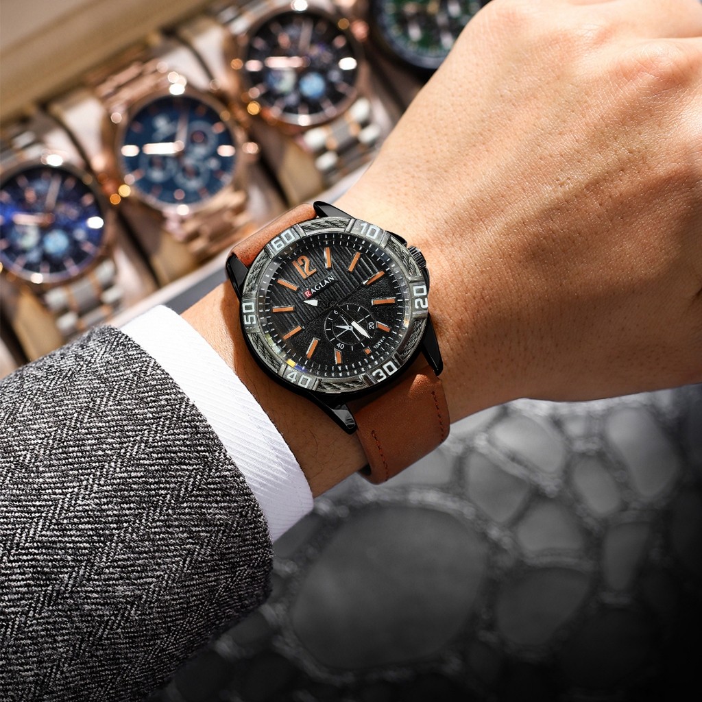 Jam Tangan  Pria JM238 Analog Hitam Kulit Kanvas Untuk Arloji Cowok Desain Casual Elegan Men Watches