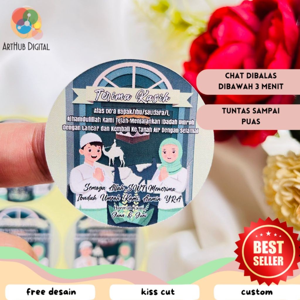 

AHD 5-8 Stiker Gift Umroh Chromo Bulat Sticker Label Souvenir Naik Haji Free Desain Uk.Sedang