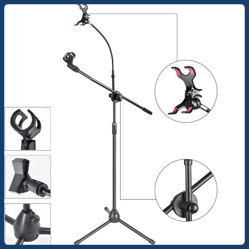 Stand Mic Tripod MT 155 - MT155 Microphone Stand Lantai + Holder HP Kokoh Besi