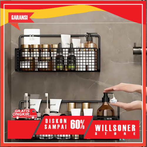Rak Keranjang Jaring Rak Gantung Tempel Dinding Kamar Mandi Rak Keranjang Besi Serbaguna