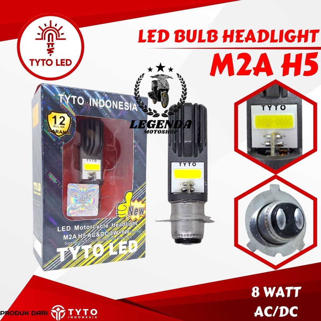 Lampu Utama Motor TYTO LED M2A Soket H5 8Watt Ac Dc Dual Beam Waterproof