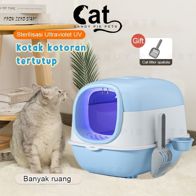 UV Kotak Kotoran Tertutup Kucing Litter Box Fungsi Bak Pasir Kucing Litter Box Kucing