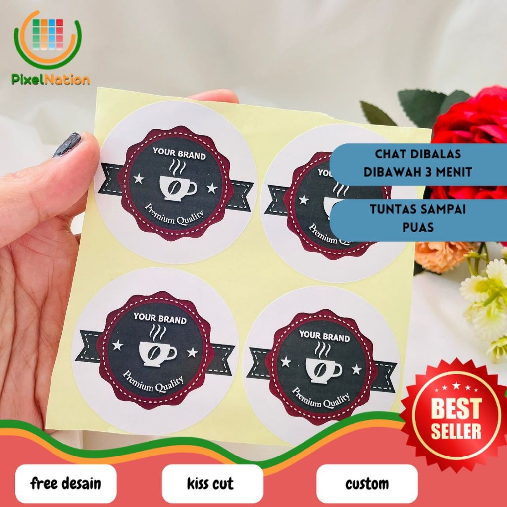 

PiNat 2-4 Cetak Sticker Label Minuman Murah Tema Kopi Stiker Kemasan Cup Coffe Free Desain Coffee