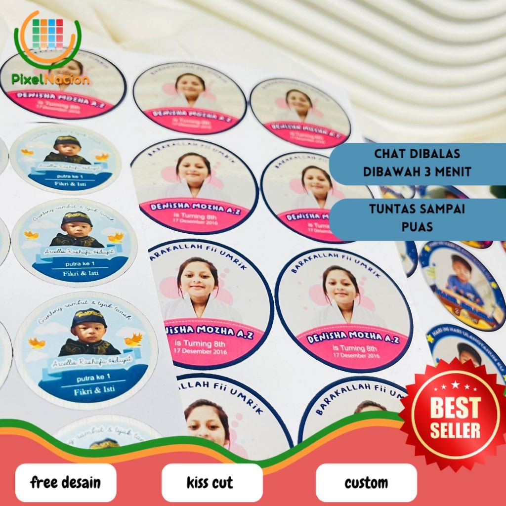 

PiNat 2-4 Stiker Gold/Silver Ulang Tahun Anak Bentuk Bulat Label Sticker Undangan Happy Birthday