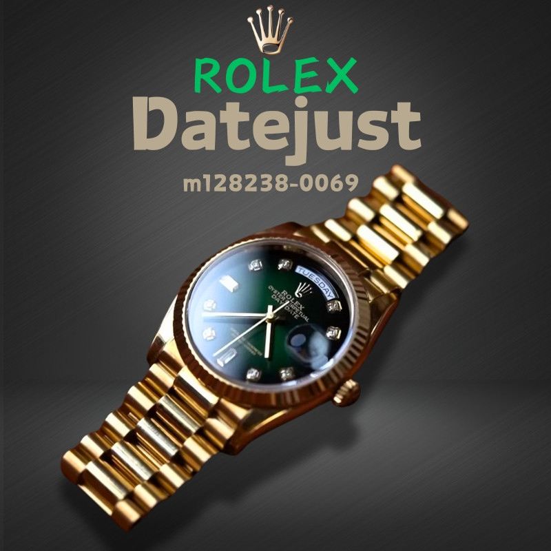 [%100 Asli] Rolex Date Series M128238-0069 Jam Tangan Wanita (hijau Berasap), Gerakan Mekanis Otomat