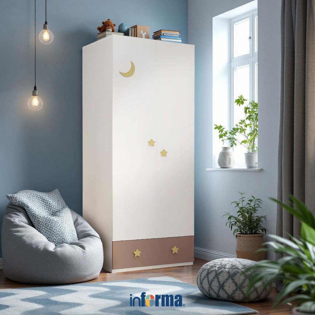 Informa Iora Lemari Pakaian Anak 2 Pintu - Putih/Cokelat Wardrobe Storage Kabinet Tempat Simpan Baju