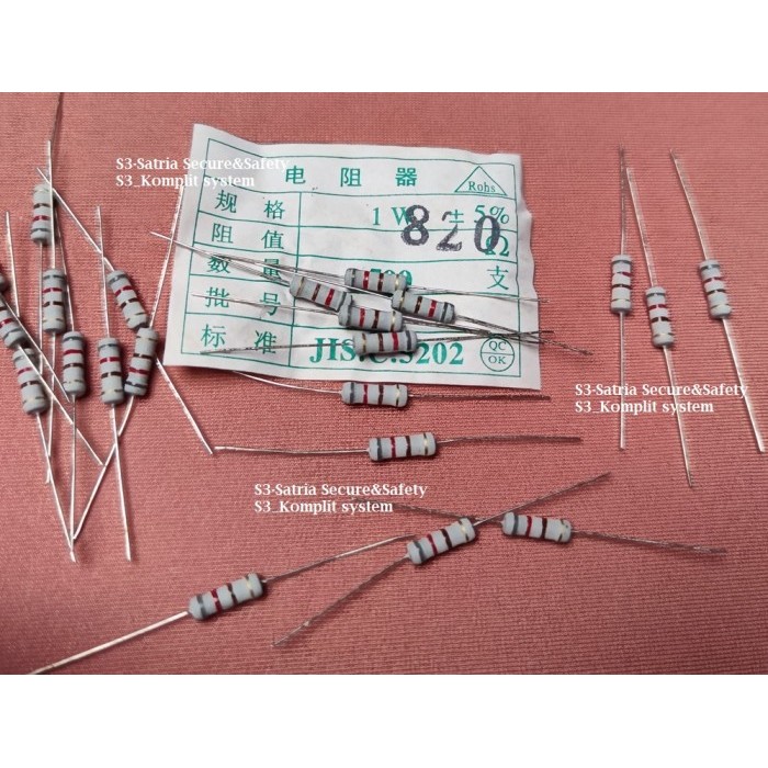 Resistor 1Watt 1w 820 ohm 820R 820Rohm 820ohm 1wat 1W820R 1w820Rohm