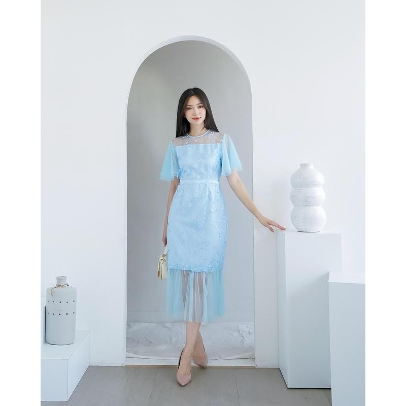 Dress Pesta Bodycon Mewah Gaun Elegant Bahan Tile Bordir Mutiara Kombi Satin Velvet Dress Natal Cind