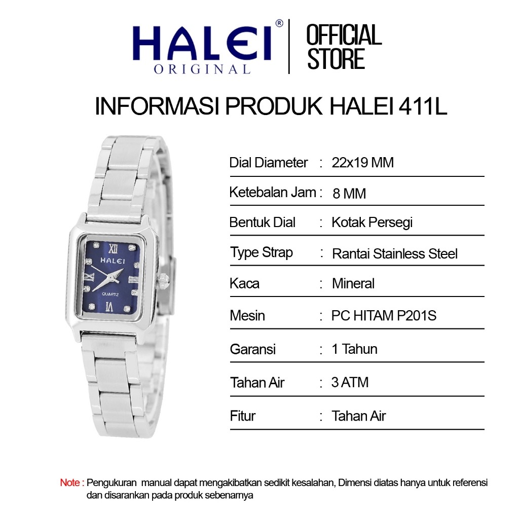 HALEI IND 411 L Bergaransi Jam Tangan Halei Wanita Fashion Kasual Diamond Rantai Stainless Anti Air