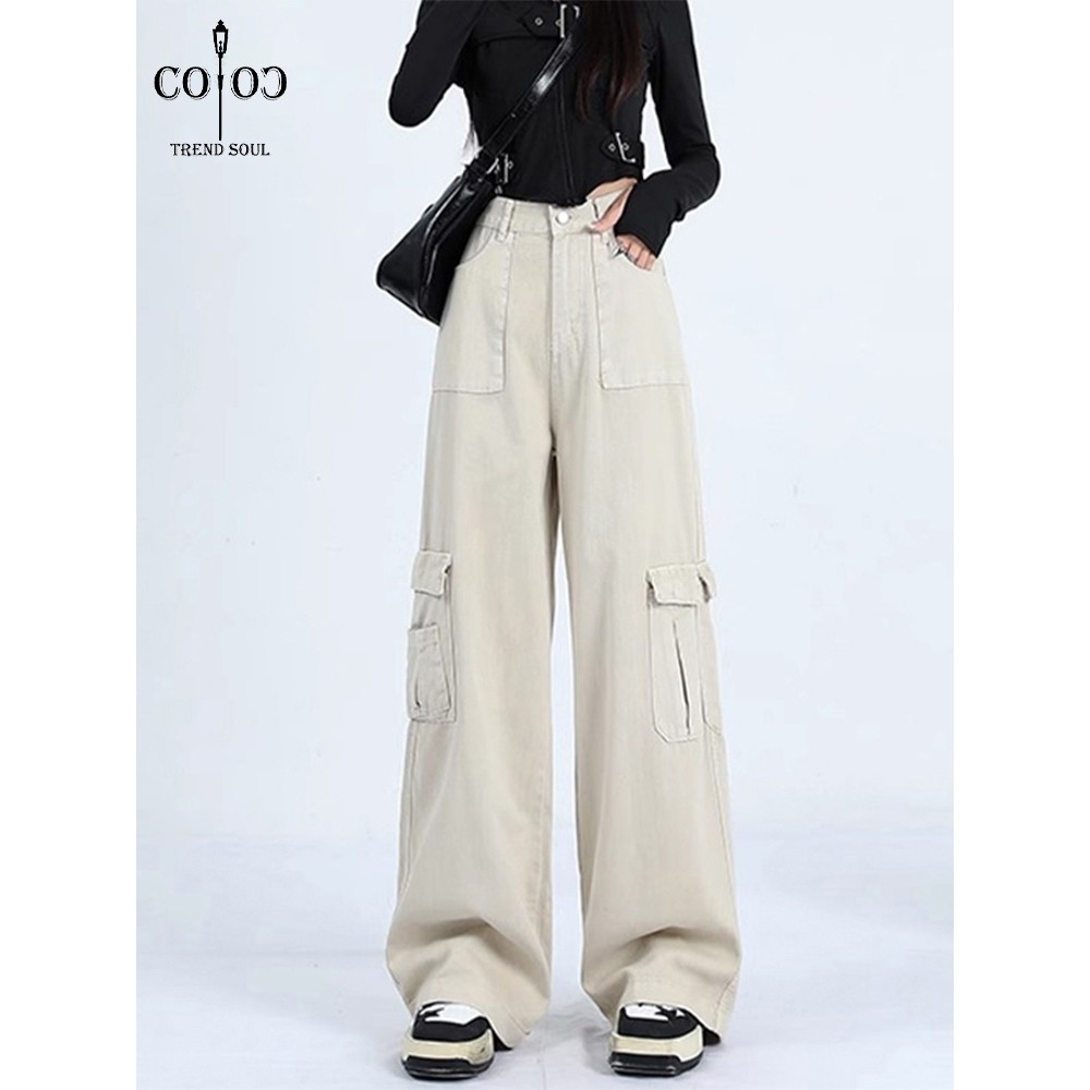 Coco Trend Soul Jeans -- New Krem Highwaist Cargo Jeans Wanita