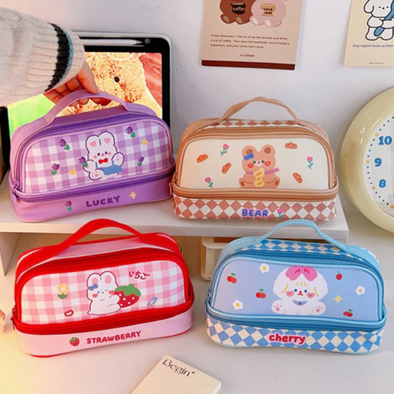 

Tempat pensil kartun/penyimpanan serbaguna/tas kosmetik/kotak pensil/tas kosmetik dua lapis