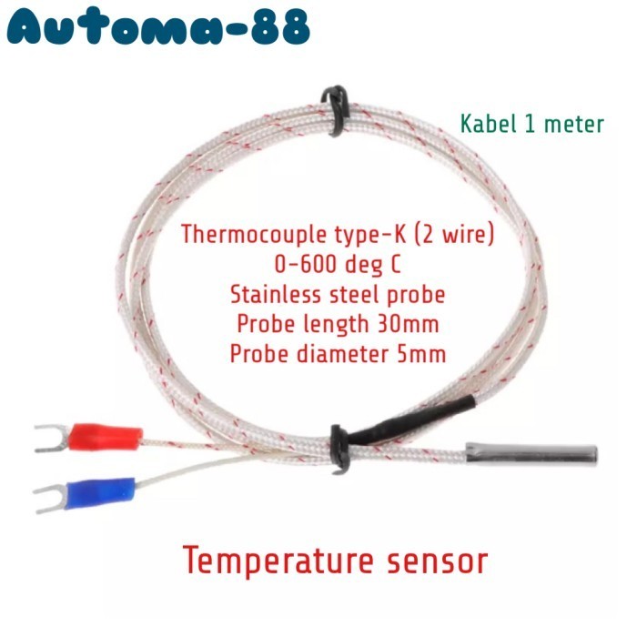 MD99 Temperature sensor Thermocouple K-Type 5 X 30 mm 2 kabel 1m 2m 5m 5x30 - Kabel 1m