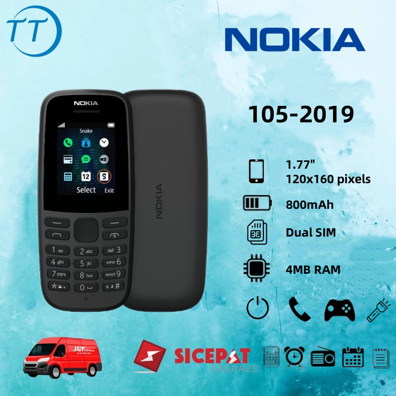 Nokia 105 (2019) HP Murah Cuci Gudang, Dual SIM, Baterai Awet, Kapasitas Kontak 2000 Handphone