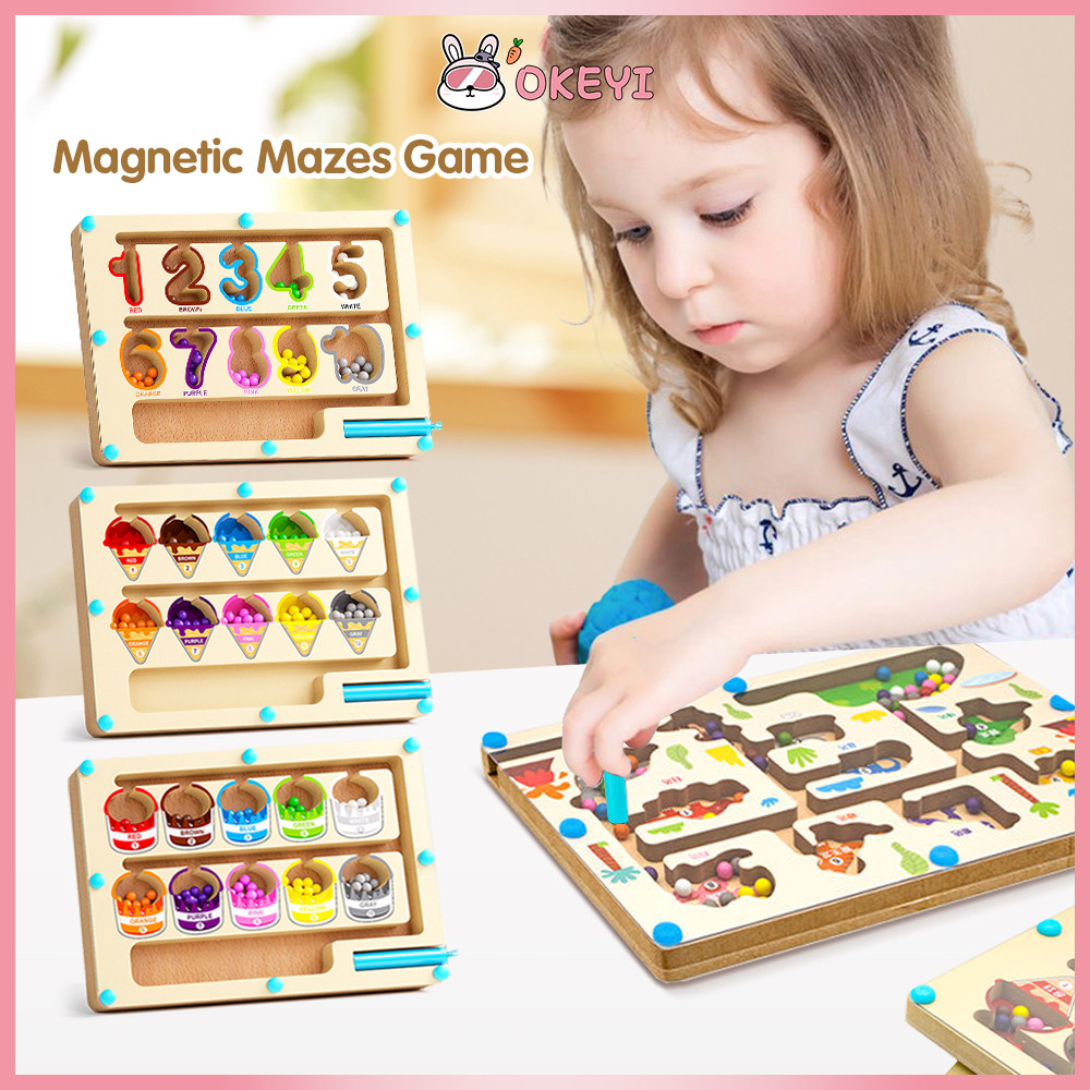 Okeyi Mainan Sorting Warna Magnet Kayu Mainan Edukasi Papan Magnetik Berhitung Magnetic Mazes Game