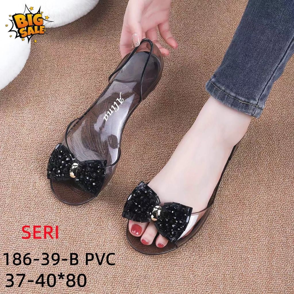 Sepatu Wanita Terbaru/Sepatu Flat Shoes Jelly Alina 186-39/Sepatu Bening Karet Kekinian