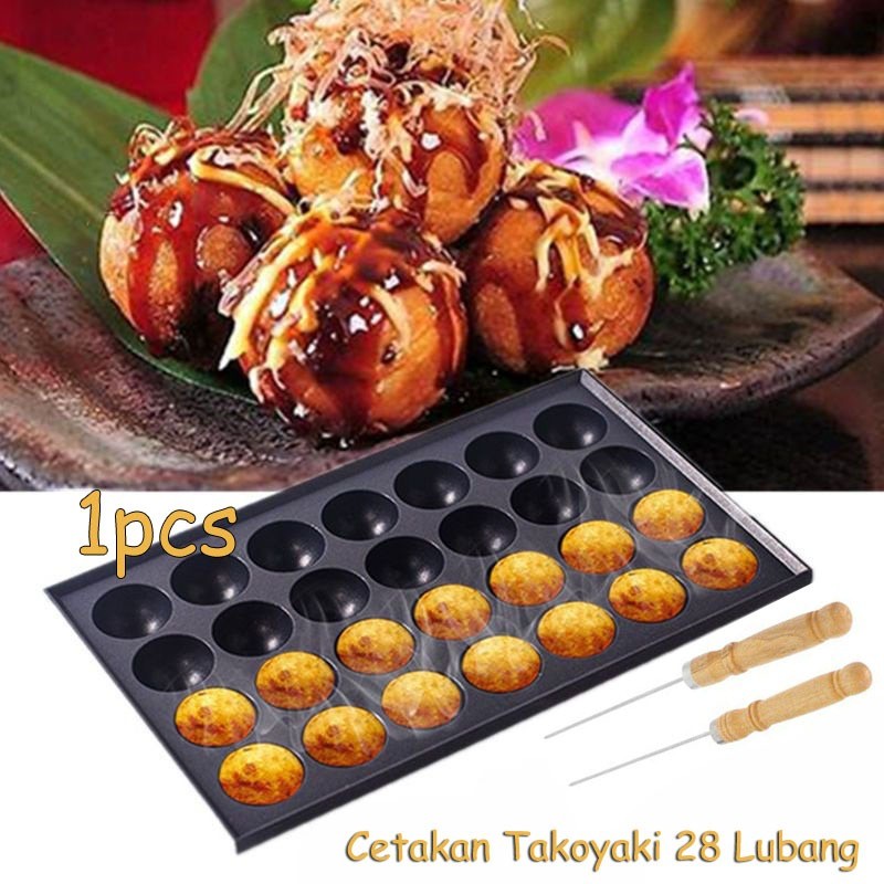 Cetakan Takoyaki Cetakan Takoyaki 28 Lubang No-Stick Baking Tray Cetakan Takoyaki Anti Lengket Kecil