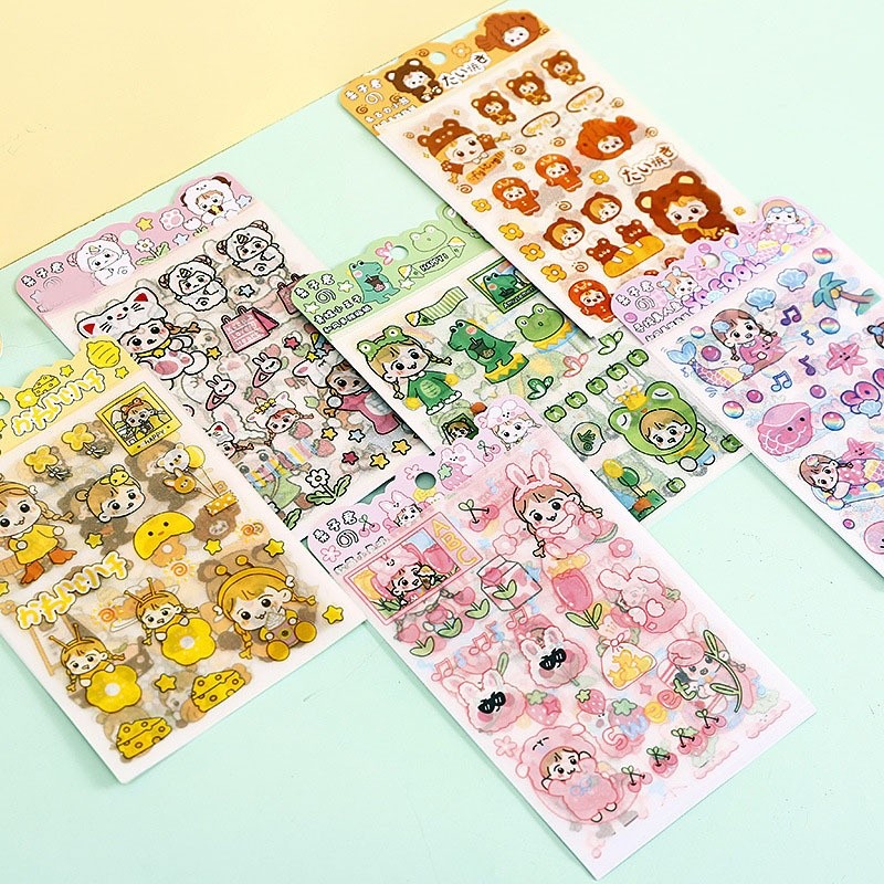 

STICKER JOURNALING AESTHETIC 1 SET 4 LEMBAR MOTIF CARTOON GIRL AND FOOD / STICKER DIY JURNAL