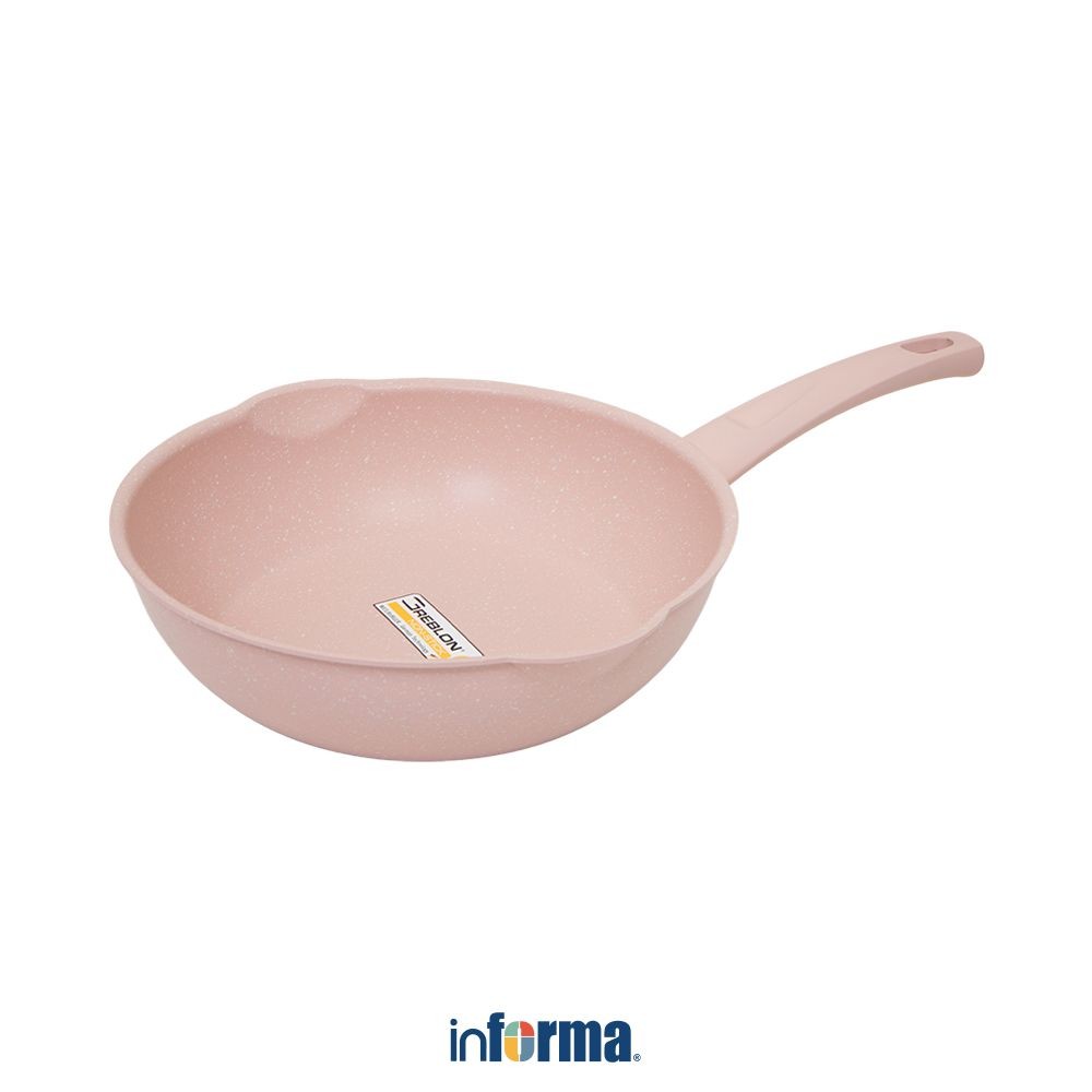Informa Cooking Color 26 Cm Kay Wajan Penggorengan Wok Marble - Pink Pan Wok Anti Lengket Non Stick