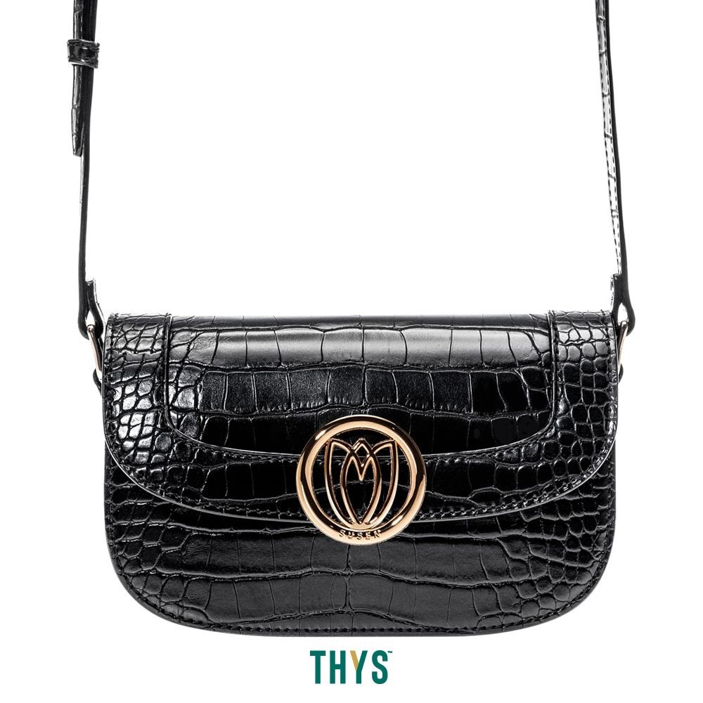 Susen Croco Tas Selempang Dengan Bunga 4051 - Hitam