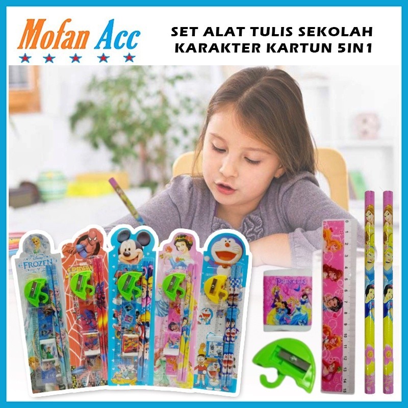 

Alat Tulis Karakter Set 5In1 / Paket Lengkap Pensil Penghapus Rautan Penggaris Bergambar Kartun / Mini Stationery Set Character ATK Peralatan Menulis Anak Sekolah 5 In 1 Souvenir Hadiah kado Motif Lucu Unik Disney Doraemon Frozen Spiderman Mickey Princess