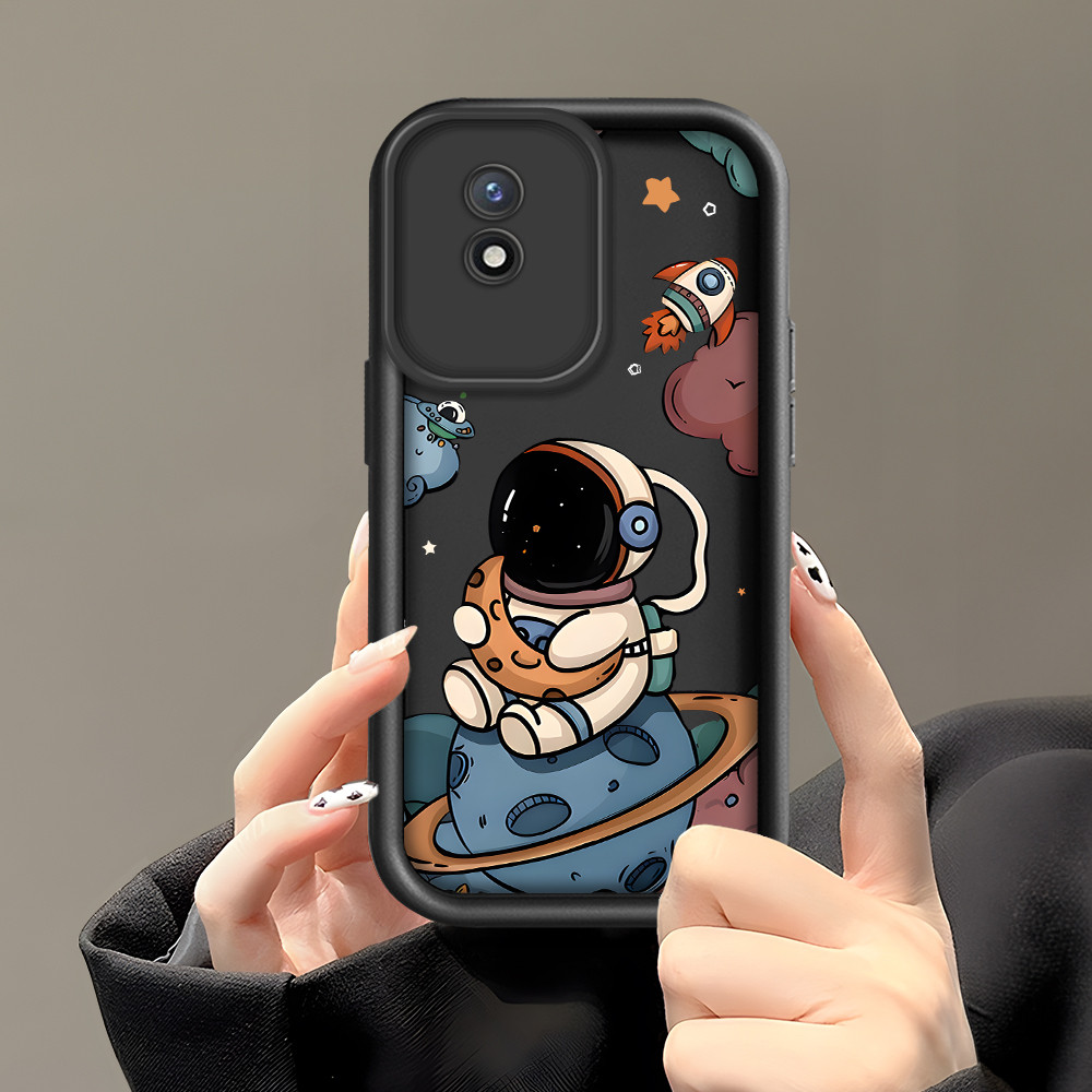 Casing Hp Untuk Vivo Y02 Y02A Y02T Silicone Square Astronaut Cartoon Planet Pattern Phone Case Softc