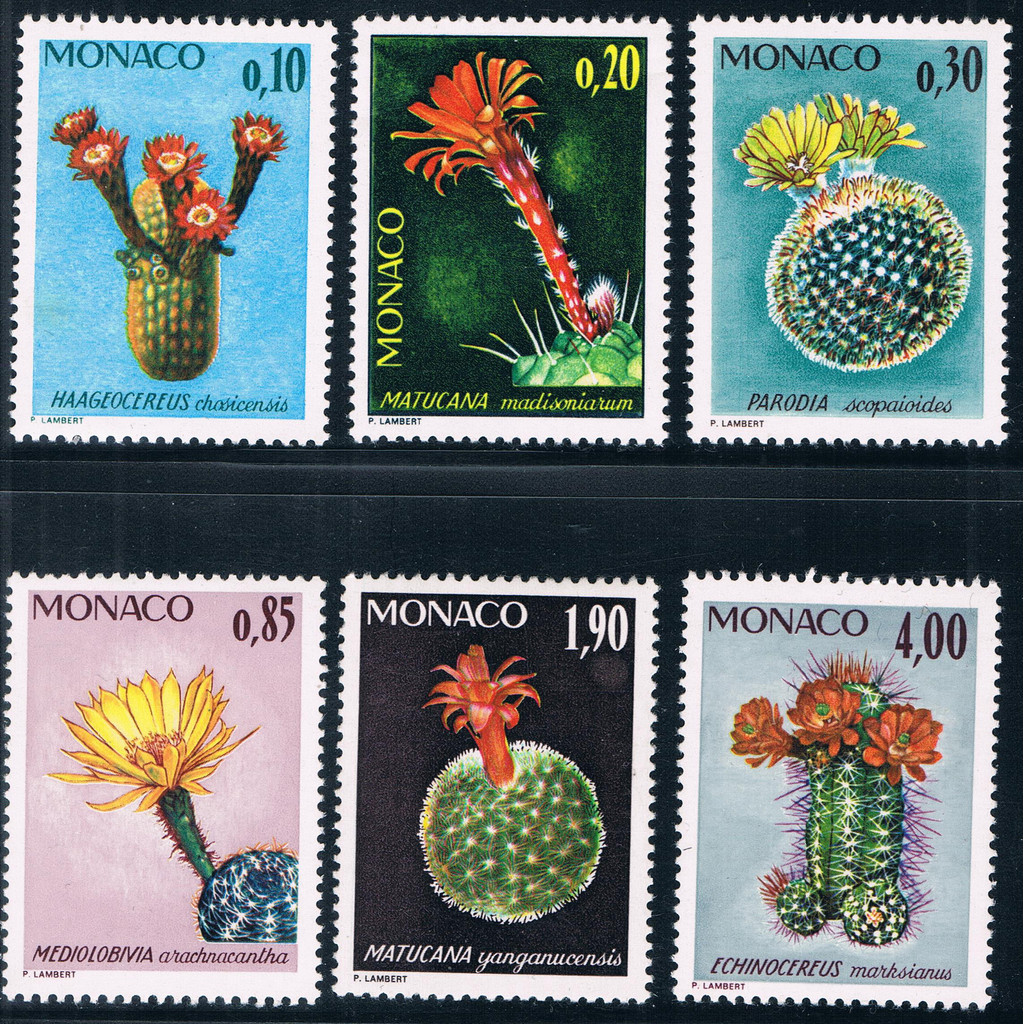

6Pcs/Set New Monaco Post Stamp 1974 Cactus Flower Stamps MNH