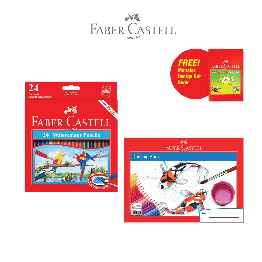 

Faber-Castell Paket Watercolour Pencils set 24 & Buku Gambar A4 Free Activity Book