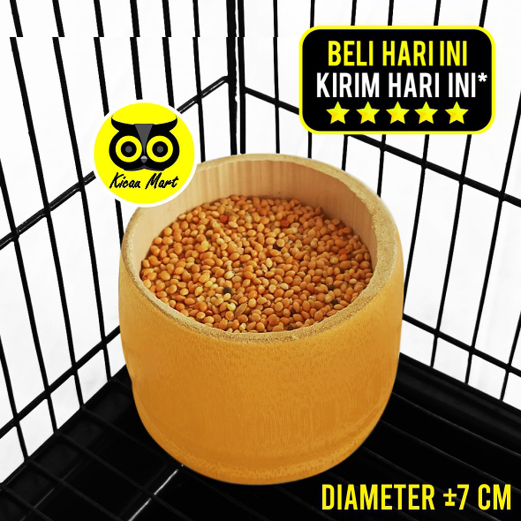 KICAU MART Cepuk Tempat Pakan Minum Burung Bahan Bambu Wadah Pakan Minum Burung Murai Batu Kolibri K