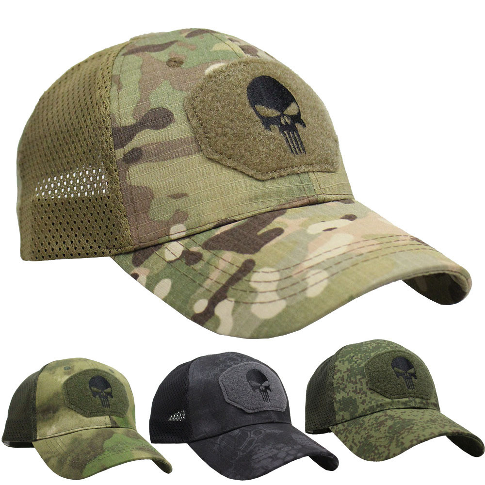 

Men's Camo Seals Skull Tactical Baseball Caps for Women Summer Airsoft Military Outdoor Mesh Snapback Cap Sun Visor Trucker Hats