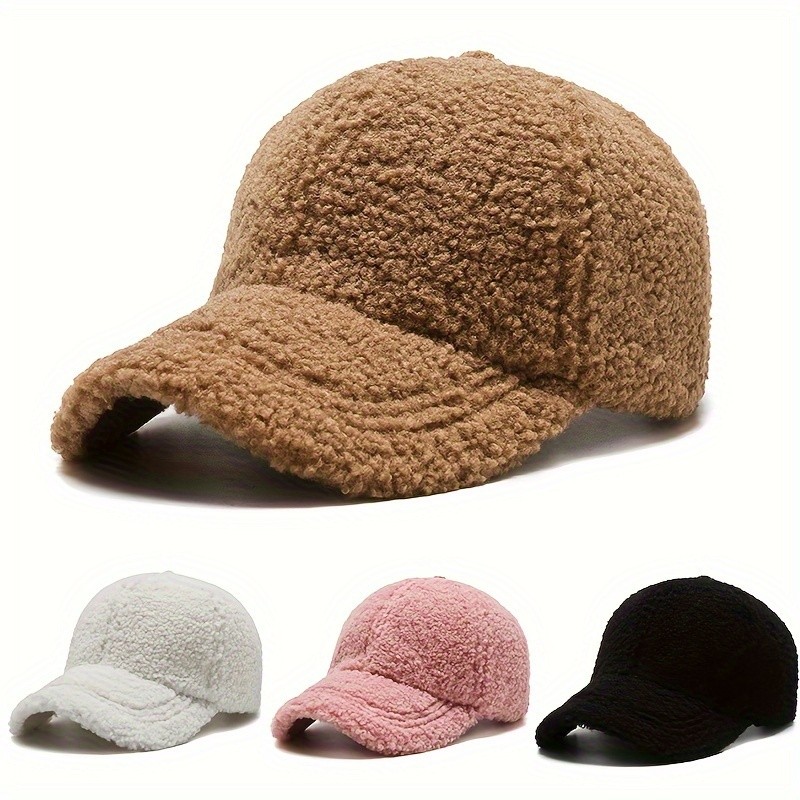 

Solid Artificial Lamb Wool Baseball Cap Women Men Autumn Winter Hats Keep Warm Cap Plush Baseball Caps Outdoor Sunshade Dad Hat