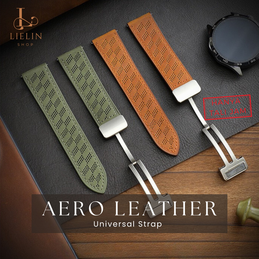 Strap Samsung Huawei Amazfit Garmin Watch Leather Aero Tali Jam Kulit Lielin
