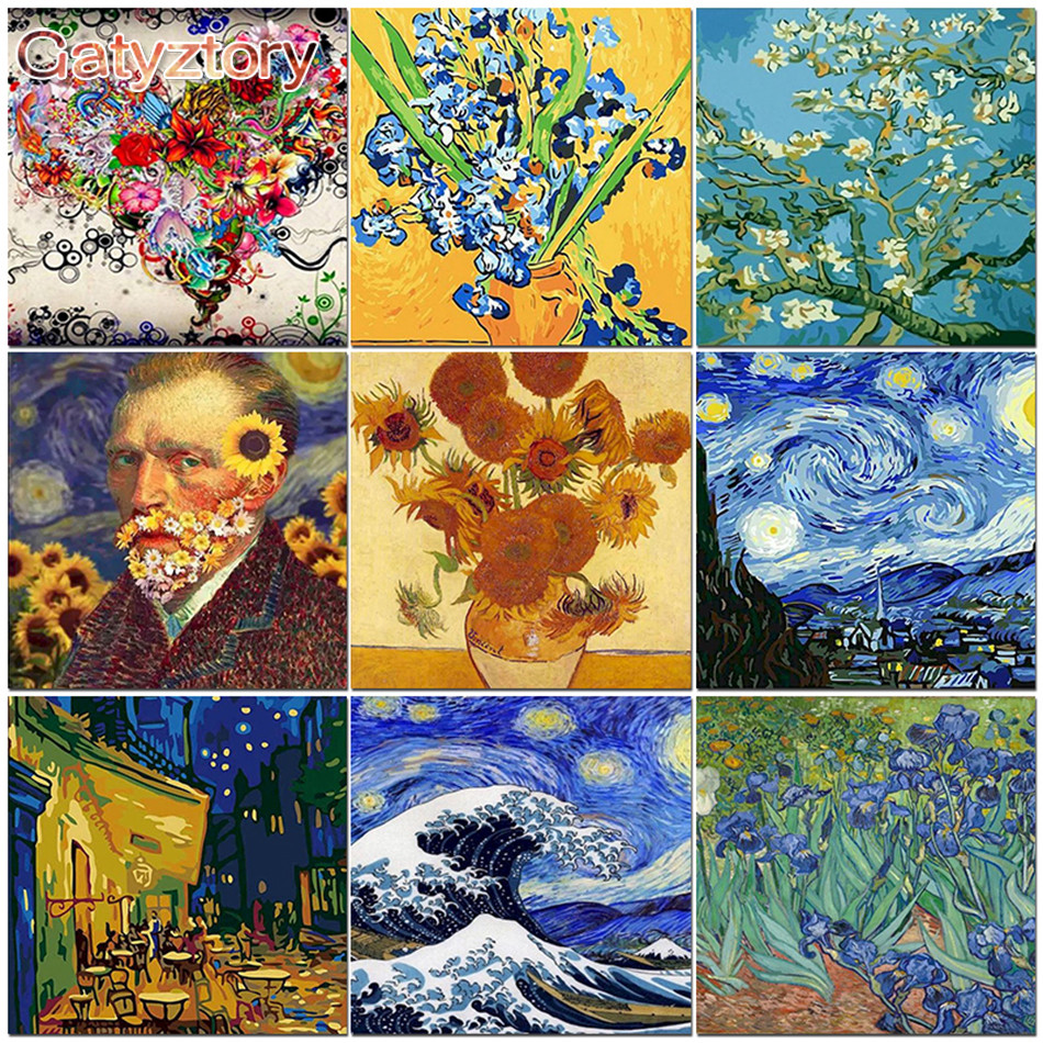 

Gatyztory Van Gogh Diy Painting By Numbers For Adults Kits On Canvas Abstract Flower Handmade Acrylic Coloring Paint By Number D