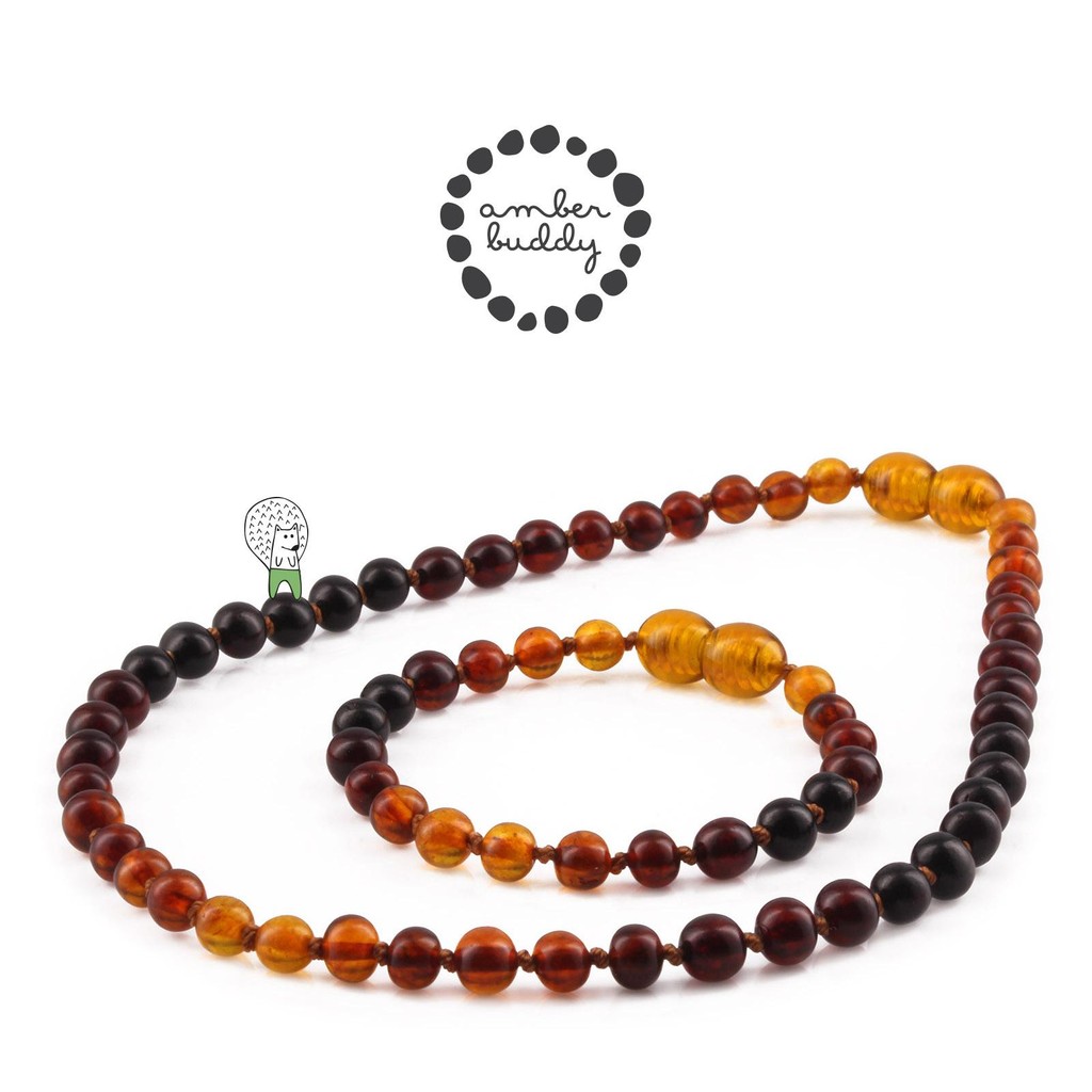 Amber Buddy | XB55RB Kalung & gelang Amber bayi Rainbow - 32cm & 14cm.